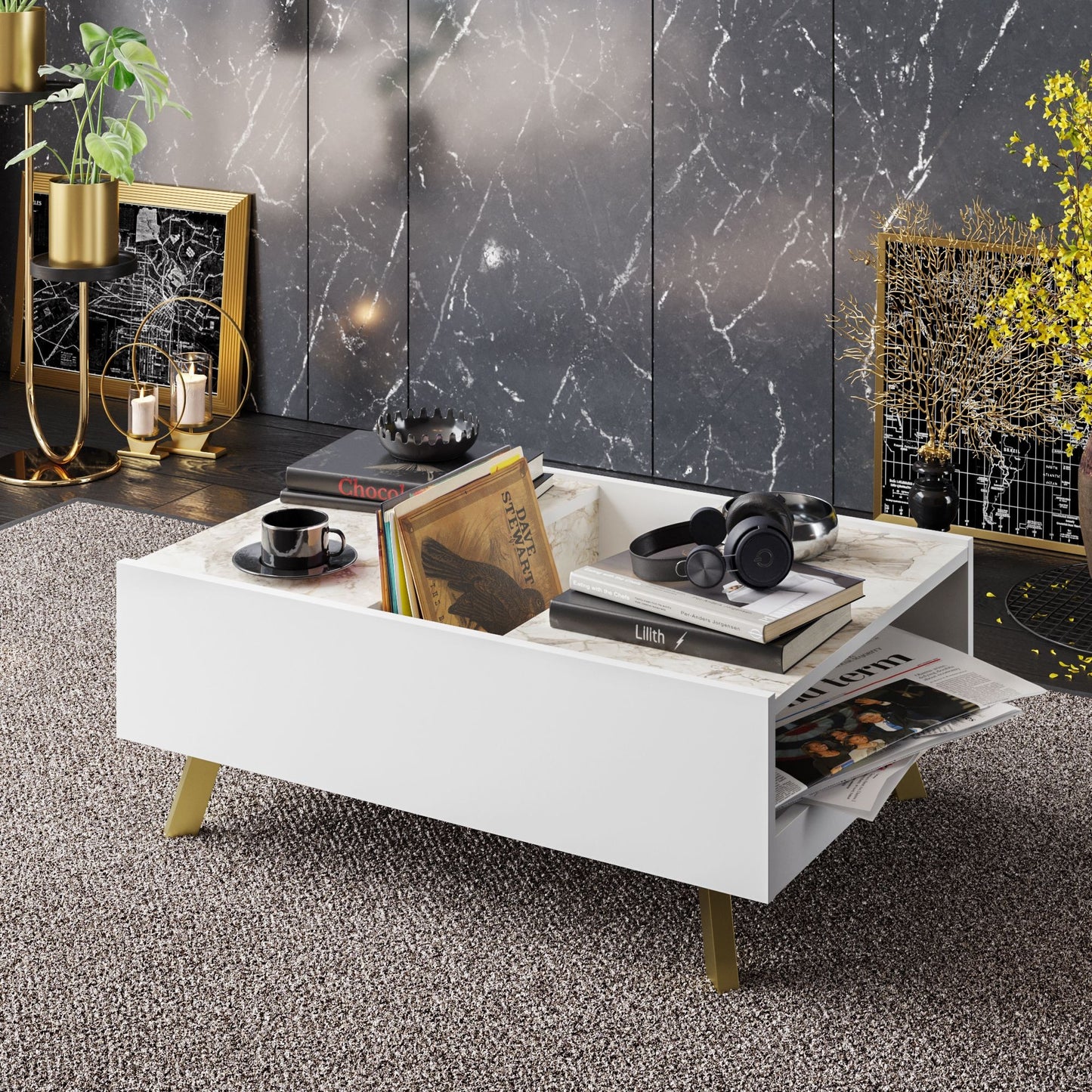 Mesa de centro Eloise efecto mármol blanco