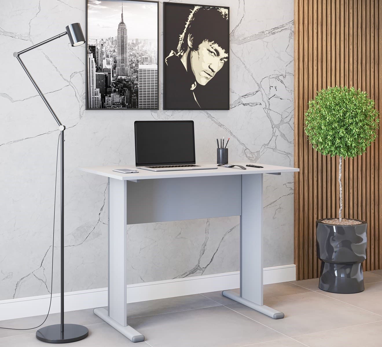 Mesa de oficina compacta Work 90 x 60 color platino 2