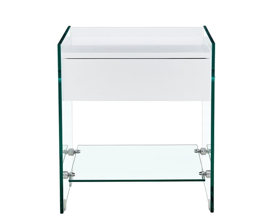 Mesa auxiliar Darling cristal templado y cajón blanco 2