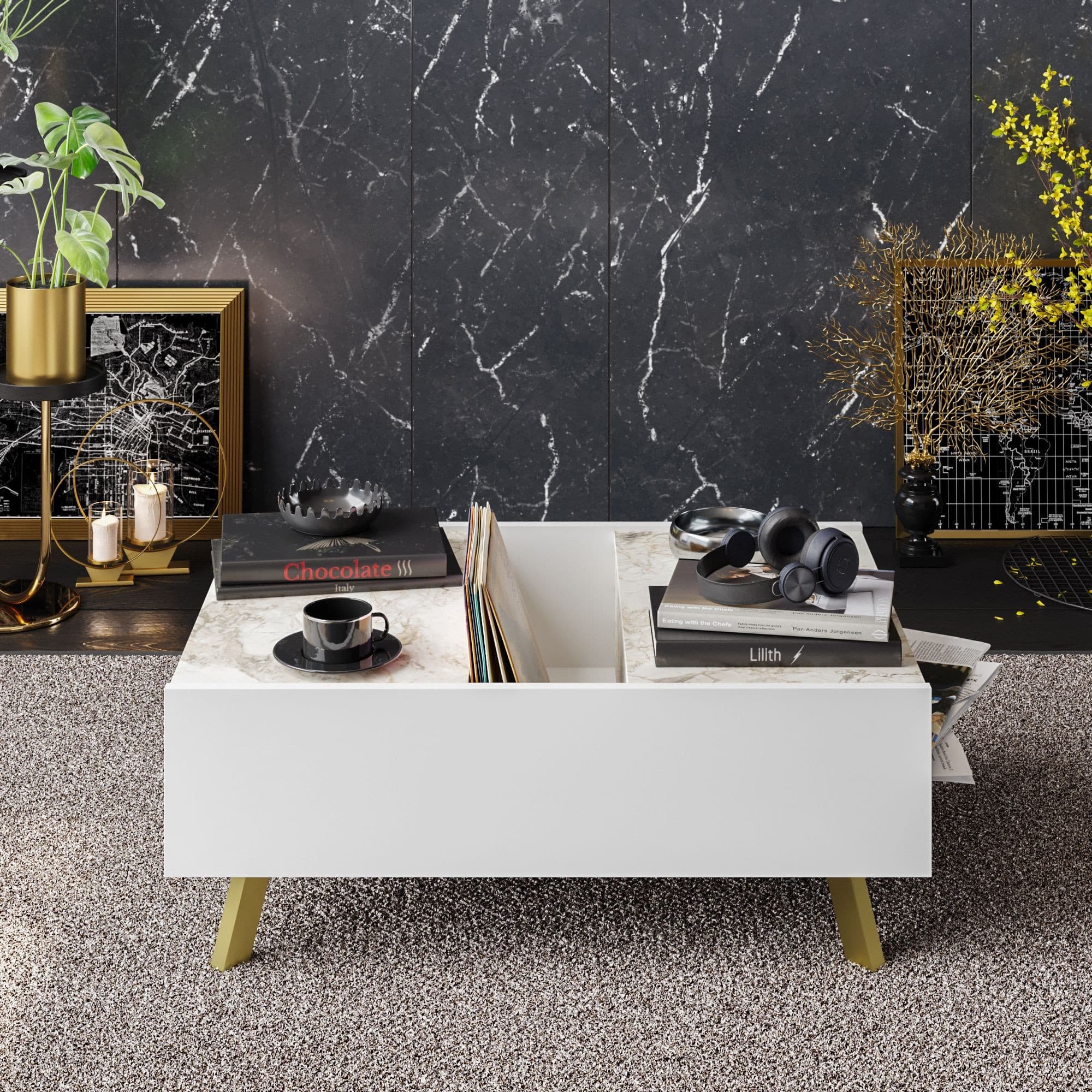 Mesa de centro Eloise efecto mármol blanco 2