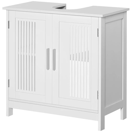 Mueble bajo lavabo blanco con puertas ventiladas para baños pequeños