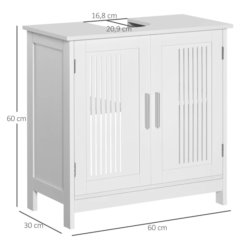 Mueble bajo lavabo blanco con puertas ventiladas para baños pequeños