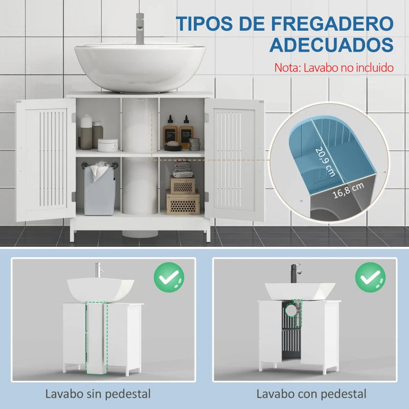 Mueble bajo lavabo blanco con puertas ventiladas para baños pequeños