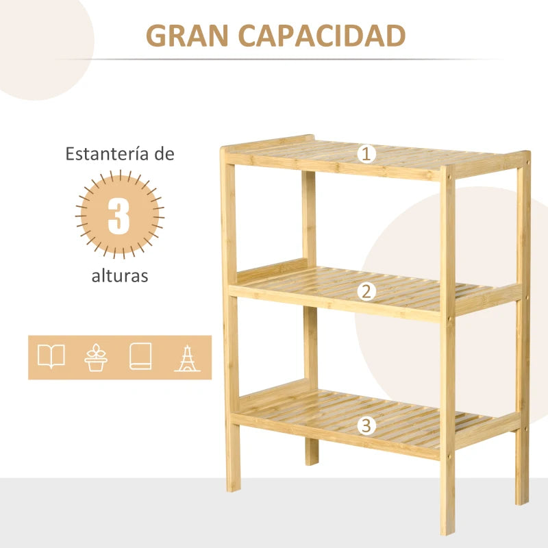 Estantería compacta de bambú para baño, cocina y espacios pequeños