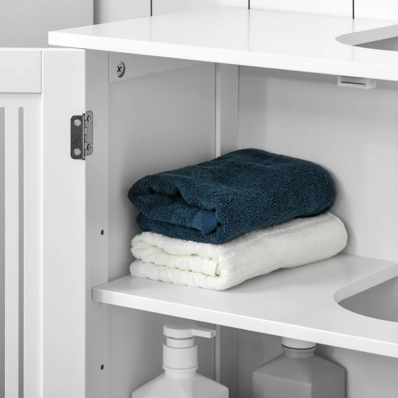 Mueble bajo lavabo blanco con puertas ventiladas para baños pequeños