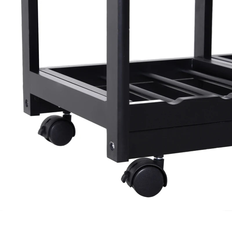 Carrito auxiliar de cocina con ruedas con cajones y cestas — negro y madera