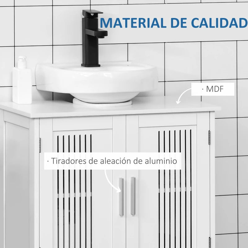 Mueble bajo lavabo blanco con puertas ventiladas para baños pequeños