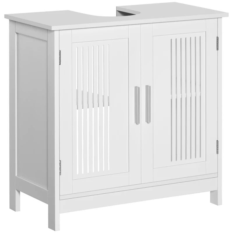 Mueble bajo lavabo blanco con puertas ventiladas para baños pequeños