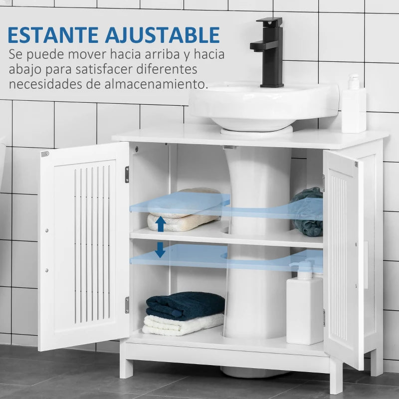 Mueble bajo lavabo blanco con puertas ventiladas para baños pequeños