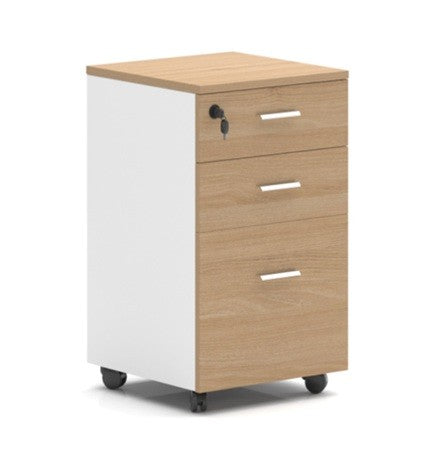 Cajonera Arezzo con ruedas blanco y roble