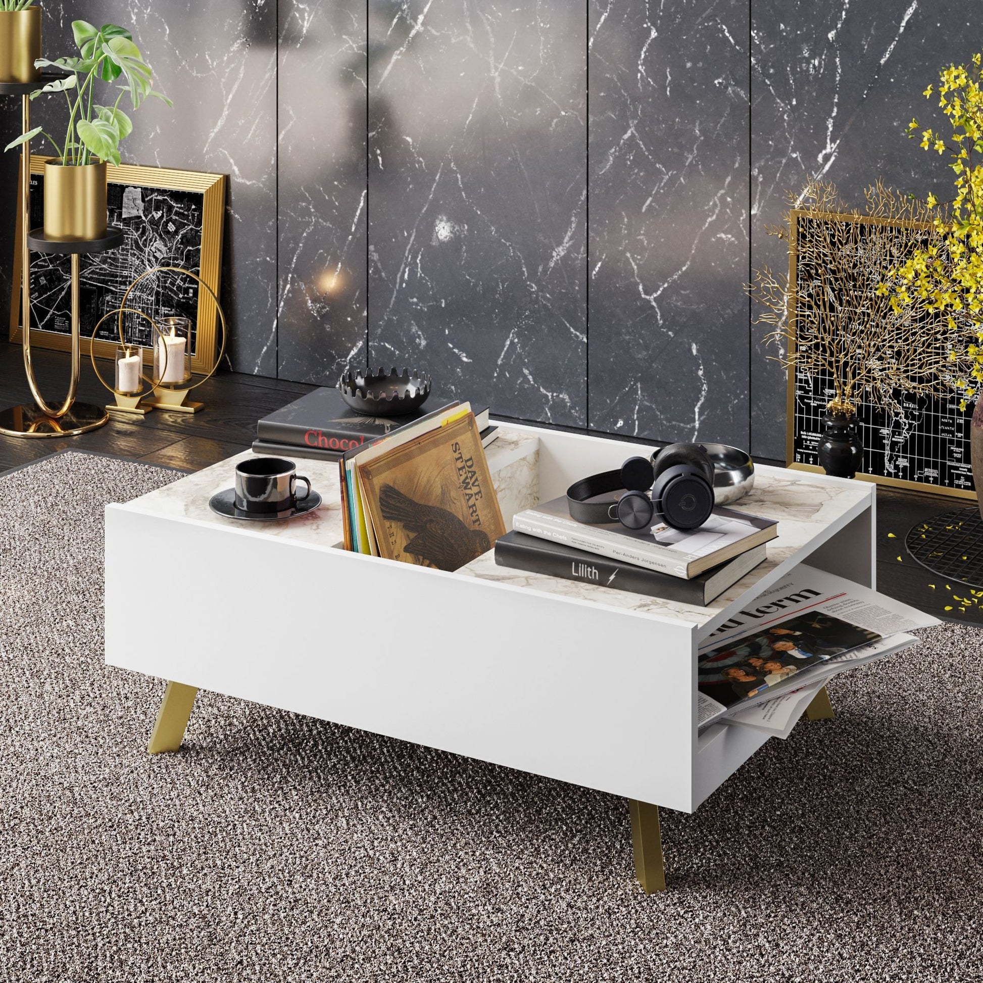 Mesa de centro Eloise efecto mármol blanco